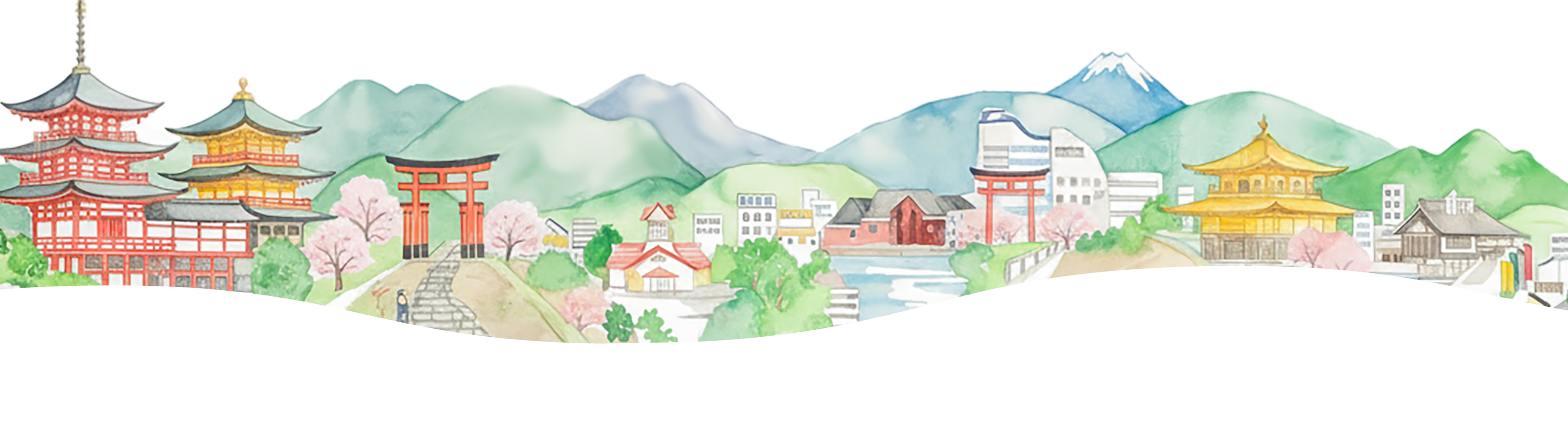 京都の町並みの水彩画背景